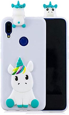 HongYong Xiaomi Redmi Note 7 Soft 3D Silicone Cartoon Unicorn Case Ultra Slim TPU Gel Flexible Protective Back Cover Anti-Scratch Case - White