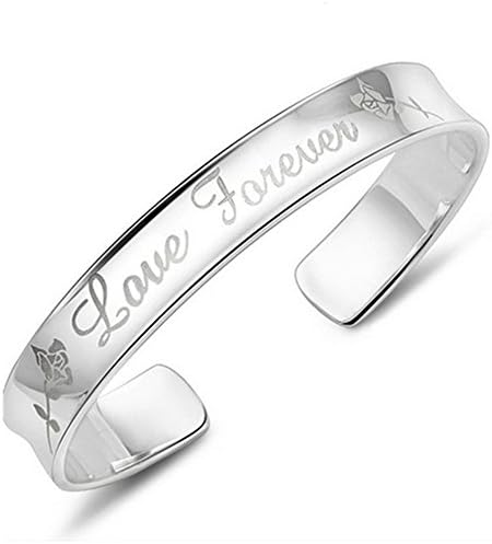 1 X Fashion Women Jewelry Solid 925 Sterling Silver Forever Love Rose Flower Bangle Bracelet Gift