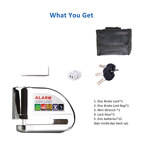 Bike Lock,Anti-theft Alarm Disc Lock Waterproof Disc Brake Lock with 110db Alarm Sound for Motorcycles Bicycles (Silver)