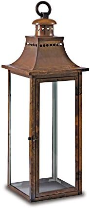 Pilgrim Home and Hearth 17536 Hampton Tall Candle Lantern, Distressed Copper / Stainless Steel, 9 x 30"