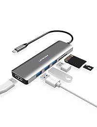 LETSCOM - Hub USB-C, adaptador 6 en 1 tipo C con HDMI 4K, 3 puertos USB 3.0, lector de tarjetas SD TF compatible con dispositivos USB C