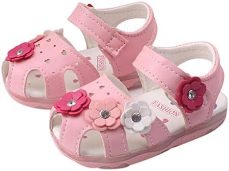 Gloous Toddler New Flowers Girls Sandals Lighted Soft-Soled Princess Baby Shoes