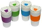 Set of 4 Double Wall Insulated Travel Mugs with Colorful Wraps and Lids, 16 Oz. - Orange, Purple, Green, Blue