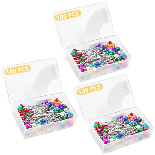300PCS Sewing Pins for Fabric, Straight Pins with Glass Ball Heads, Multicolor Corsage Stick Pins for Dressmaker