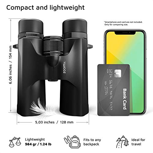 Stellax ZoomX Binoculars for Adults 10x42 Waterproof Lightweight Compact Binocular Prism BAK4 FMC Lens HD Binoculars for Bird Watching Hunting Traveling with Smartphone Adapter Carrying Bag Black