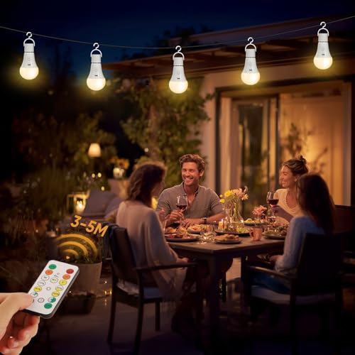 Kimjo Rechargeable Bulb with Battery - 7 W Rechargeable Bulb with Remote Control E27 USB 3 Colours Dimmable - Touch Control Outdoor Emergency Light Pack of 2