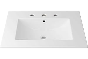 Eridanus 24"x18¼" Bathroom Sink with Three Holes (8" Widespread), Ceramic Bathroom Vanity Sink Top with Overflow, Drop in Bathroom Vessel Sink Rectangle Ideal for Small Spaces ‎- Glossy White