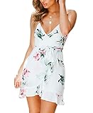 Vaniglia Women Floral Print Sleeveless Spaghetti Strap Deep V-Neck Casual Mini Dress