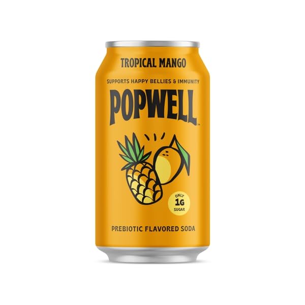 POPWELL, TROPICAL MANGO BETTER-FOR-YOU PREBIOTIC SODA, WITH 6G...