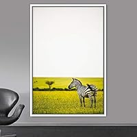 Framed Canvas Wall Art Zebra Animals Dramatic Farmhouse/Country Living Room Multicolor Photography Zebra - 16x24 inches