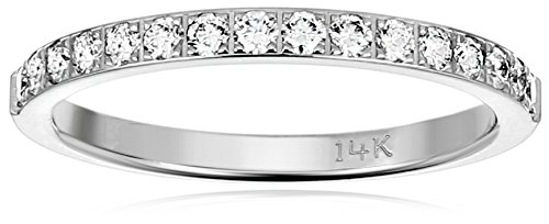 14k White Gold 2mm Half Eternity Diamond Wedding Band Wedding Band, Size 5