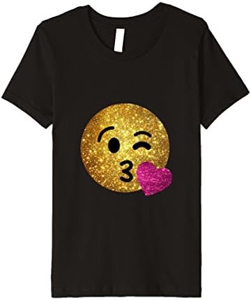 Kids Emoji Shirt - Glitter Face Throwing a Kiss Emoji T Shirt 10 Black