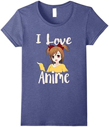 Womens I Love Anime! Cute T-Shirt Medium Heather Blue