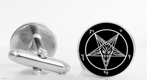 (Caspian Jewelry) One Pair Pentagram Devil Worship Satanism Logo Fashion Cufflinks 14mm Silver Logo Cufflinks
