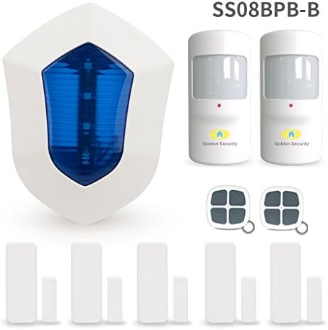 Home Security System,Golden Security Blue Outdoor Weather-Proof Striking Strobe Siren Door Sensors and more DIY, No Need GSM & WIFI Home Alarm System SS08BPB-B