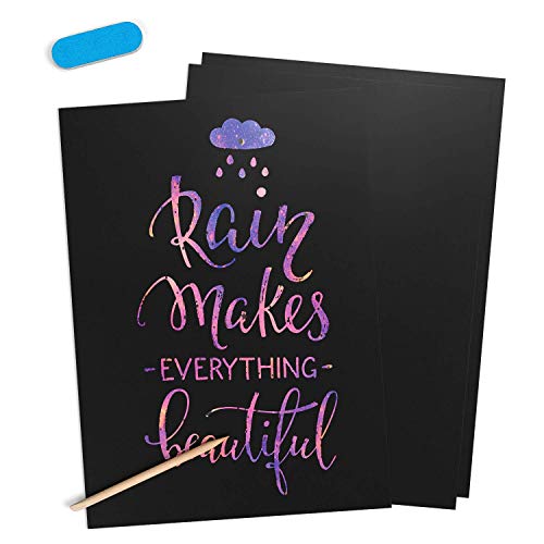ARTEZA Scratch Paper Set of 42, 10.9x8.2 inch Sheets, Art Set Include: 4 Unique Patterns, 4 Scratchers, 4 Stencils, 4 Post Cards, for Kids, Art & Craft Classrooms and DIY Projects