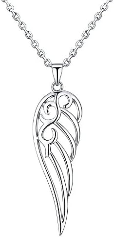 Angel Wing Design Sterling Silver Filigree Pendant with Length Adjustable Diamond Cut Anchor Chain Necklace