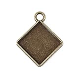 Beadthoven 10pcs Vintage Tibetan Style Alloy Rhombus Pendant Cabochon Bezel Settings, Nickel Free, Antique Bronze, Square Tray: 21x21mm; 27x23x2mm, Hole: 3mm