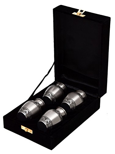 Enshrined Memorials Cremation Urn for Funeral by Electra Series Small Mini Keepsake Set of Four (4) Handcrafted Solid Brass Quality Affordable for Ashes in Velvet Box Engraving Design