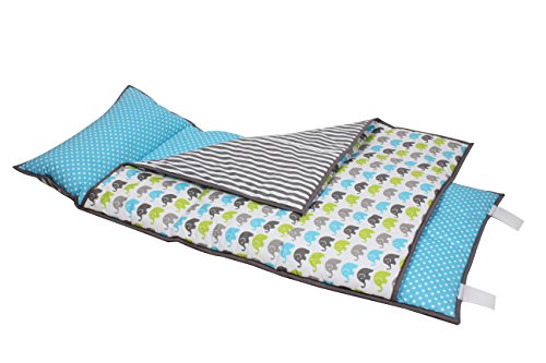 Bacati Elephants Nap Mat Bedding Set, Aqua/Lime/Grey