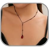 Gothic Vampire Blood Drop Necklace for Women Vintage Black Red Teardrop Y-Shaped Pendant Necklace Tassle Chocker Necklaces Halloween Vampires Brida Costume Accessories