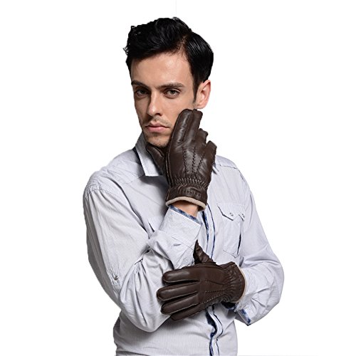 Men's Luxury Winter Handwear Deer Leather Glove Thicken (black)