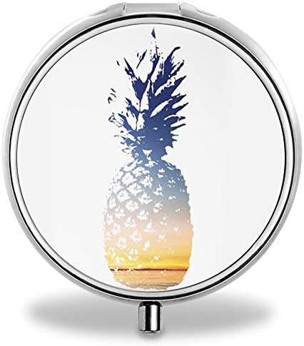 IMLONE Pill Organizer, Customized Pineapple Pill Boxes with 3 Components and Mirror for Travelling and Daily Needs