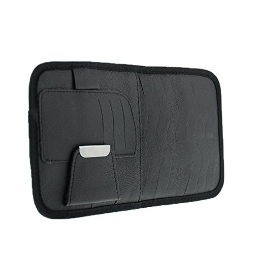 SunTrade Car Universal Sun Visor Organizer Pocket Storage Pouch,CD Sunglasses Visor Organizer,PU Leather(Style 1, Black)