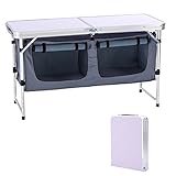 CampLand Outdoor Folding Table Aluminum Lightweight Height Adjustable with Storage Organizer for BBQ, Party, Camping