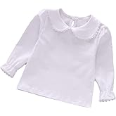 Baby Girl Kids Blouses Long Sleeves Solid Color Doll Collar T-Shirt Top Bottom