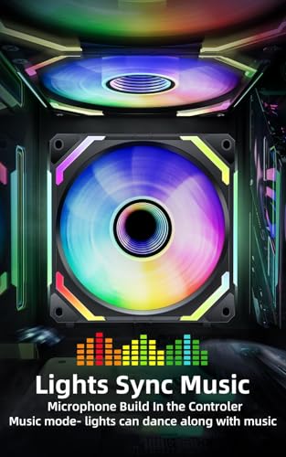 AsiaHorse COSMIQ-RE-Black 120mm UNI Fan, Infinity Mirror FDB Reverse Fan with 5V 3-PIN Connector and Small Controller, Daisy Chain PWM PC RGB Fans for Cases CPU Liquid Coolers, 3Pack