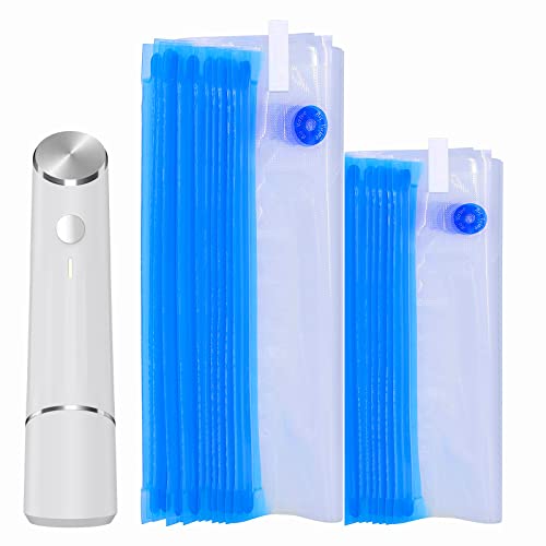 Handheld Portable Vacuum Sealer with 25 Reusable Vacuum Sealer Bags, for Vacuum Food Storage & Sous Vide, Freezer and Mrcrowave Friendly Zipper Bags (White)