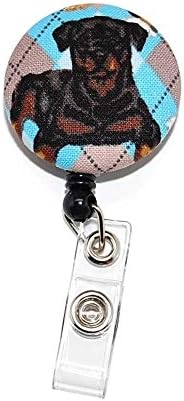 Rottweiler Dog Fabric Covered Retractable ID or Key Badge Reel
