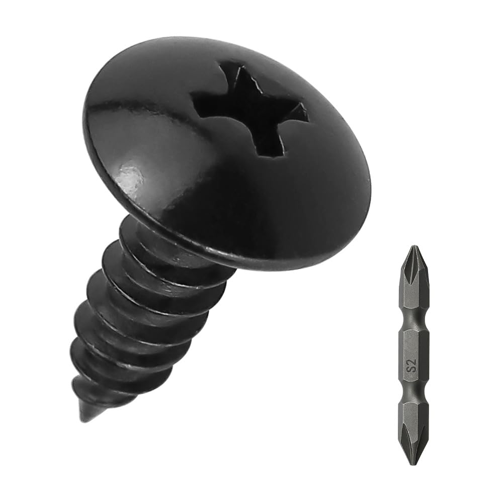 Photo 1 of #6 x 1/4" Truss Head Wood Screws (100 pcs), 18-8 (304) Stainless Steel, Phillips Drive Truss Head Self Tapping Screws, Black Oxide Coated Sheet Metal Screws, Fayeploo (with Phillips Driver Bit)