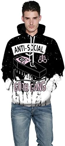 Hoodie, MagiQK Halloween Goth Gang Sweatshirts, Funny 3D Printing Street Snap Lover's Hoody, ANTI SOCIAL Pullover (L/XL, Men)