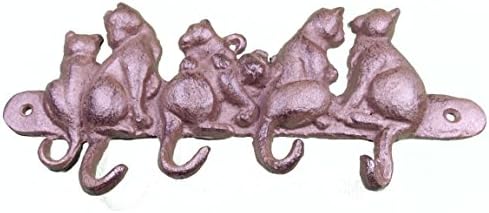 Ashes to Beauty Cast Iron 6 Loving Cats w/ 5 Hooks Cat Tail Cat Lovers Pet Lovers Shabby Chic Vintage Farmhouse Hooks, Excellent for Coats, Bags, Hats, Towels, Scarf’s and More