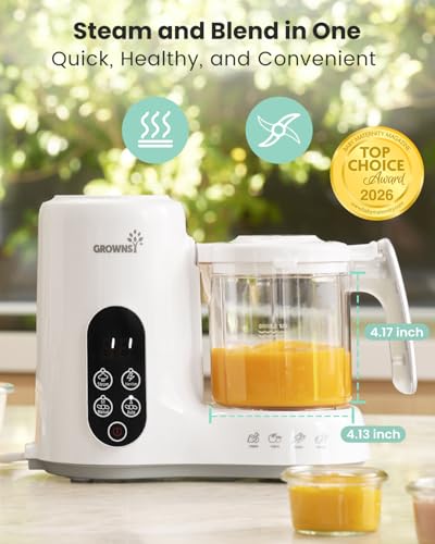 Grownsy Baby Food Maker with Steam Basket, One Step Baby Food Processor Steamer Puree Blender Grinder Mills Machine, Auto Cooking Grinding and Sterili-zing for Healthy Homemade Baby Food, White