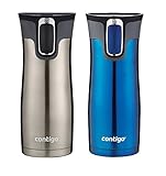 Contigo Autoseal Travel Mug - Stainless Steel Vacuum Insulated Tumbler - 16 oz - 2 Pack (Blue/Stainless Steel)