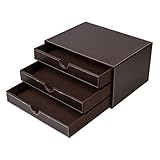 UBaymax Multi-functional 3 Drawer Leather Desk Organizer File Cabinet Office Supplies Desktop Storage Jewelry Organizer Box with Drawer (Brown)