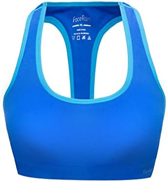 FaceRain Women's Workout Sports Bra Removeable Pads Raceback Medium Support Yoga Bras Blue/L