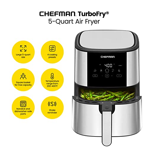 Chefman TurboFry Touch Air Fryer, Large 5Quart Family Size, One Touch