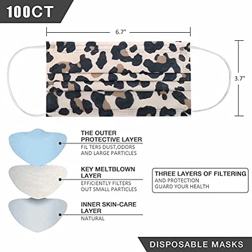 100 Pack Disposable Face Masks Leopard Mask, Printed Cheetah Face