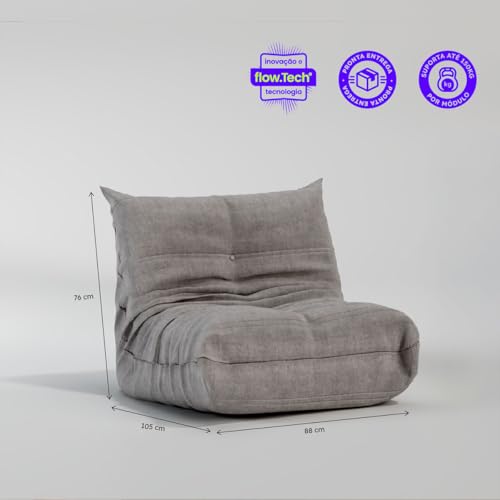 Poltrona Puff Retrô Inflow Boucle Cinza Vem Na Caixa Design Decorativo Para Sala e Quarto Moderno