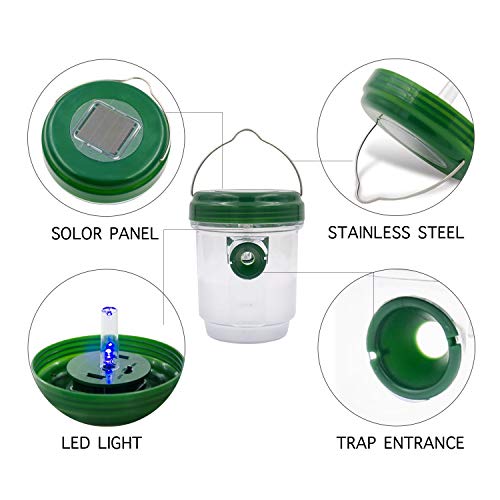 fomei [2019 Upgraded Solar Outdoor Wasp Trap Catcher Killer with Ultraviolet LED Light, Set of 2, Effective and Eco-Friendly Traps for Wasps, Bees, Yellow Jackets, Hornets, Bugs, Flies