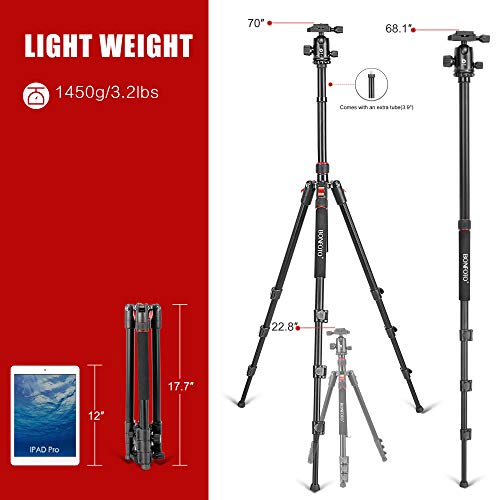 70 Inches Tripod, Lightweight Aluminum Camera Tripod for DSLR, Photography Tripod with 360 Degree Ball Head 1/4