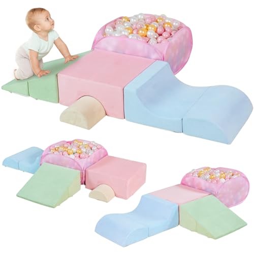 LOAOL Foam Climbing Blocks for Toddlers, Climbing Toys Indoor, Soft Play Climb and Crawl Activity Playset with Ball Pit, Soft Play Crawling Sliding Toys, High-Density Foam Play Set for Toddlers