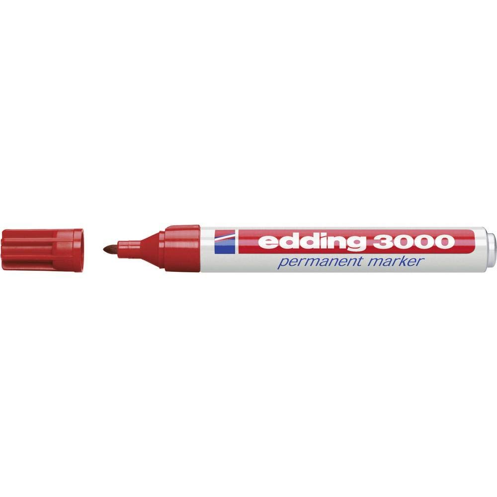 edding 3000 permanent marker - red - 1 marker pen - round nib 1.5-3 mm - quick-drying permanent markers - waterproof, smudge-proof - for cardboard, plastic, wood, metal, fabric - marker pens