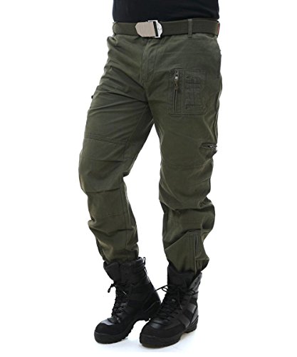 EKLENTSON Men's Cargo Work Pants Big and Tall Outdoor Straight-Fit Military Pants Army Green