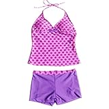 FEESHOW Big Girls Youth Two Piece Tankini Set Halter Swimsuit Polka Dot Swimwear