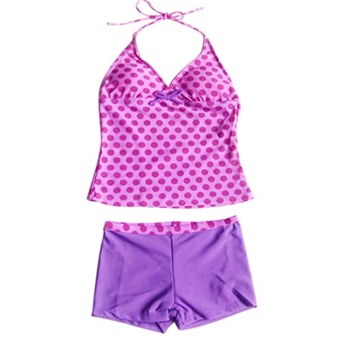 FEESHOW Big Girls Youth Two Piece Tankini Set Halter Swimsuit Polka Dot Swimwear Size 10-12